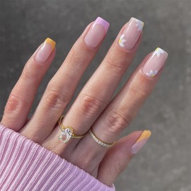 Sethexy Short Square False Nails French Press On Nails 24 Pieces Acrylic Nails for Sticking on for Women and Girls