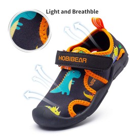 HOBIBEAR Zapatos de agua para niños y niñas de secado rápido con puntera cerrada para deportes acuáticos, Negro/Anaranjado, 15 MX Niño