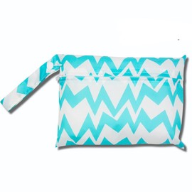 Qiantull Mini Nappy Bag with Colourful Animal Pattern Waterproof Wet Bag Changing Bag 22 x 15 cm Small Wet Bag Nappy Bag Wet Dry Cloth Organiser Bag for Babies Swimming Travel Beach, Green stripes