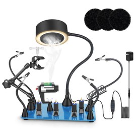 Magnetic Helping Hands Soldering Fume Extractor with Light, Third Hand PCB Holder Helping Hand Tools, Hot Air Gun Holder, Vise Clamp, Solder Iron Stand, Soldering Arms for Soldering Station