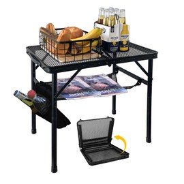 KINGROCK Folding Camping Table, Folding Dining Table with Mesh Bag, Adjustable Height Folding Grill Table for Outdoor Camping, Picnic, Patio, Dining, BBQ, Party