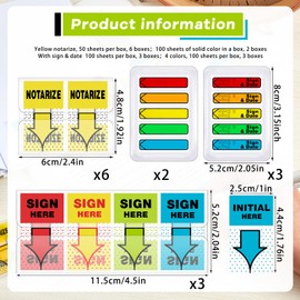Tatuo 1100 Pcs/ 14 Boxes Sign Here Stickers Sign and Date Stickers Sign Here Tabs Sign Here Notarize Sign Here Flags Assorted Color Flags for Dispenser Office Notebook Books Notary Books