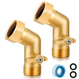 YELUN Garden Hose Elbow with Shut Off Valve 45 Degree Brass Connector 3/4" GHT Garden Hose On RV Adapter Large-diameter flow Elbow (45 Degree 2PCS)