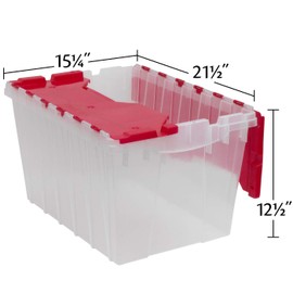 Akro-Mils KeepBox 12 Gallon Storage Container, Nesting and Stackable Plastic Storage Box with Lid Attached, Clear Tote for Garages, Closets, and Moving, 21-1/2" x 15" x 12-1/2", Clear/Red