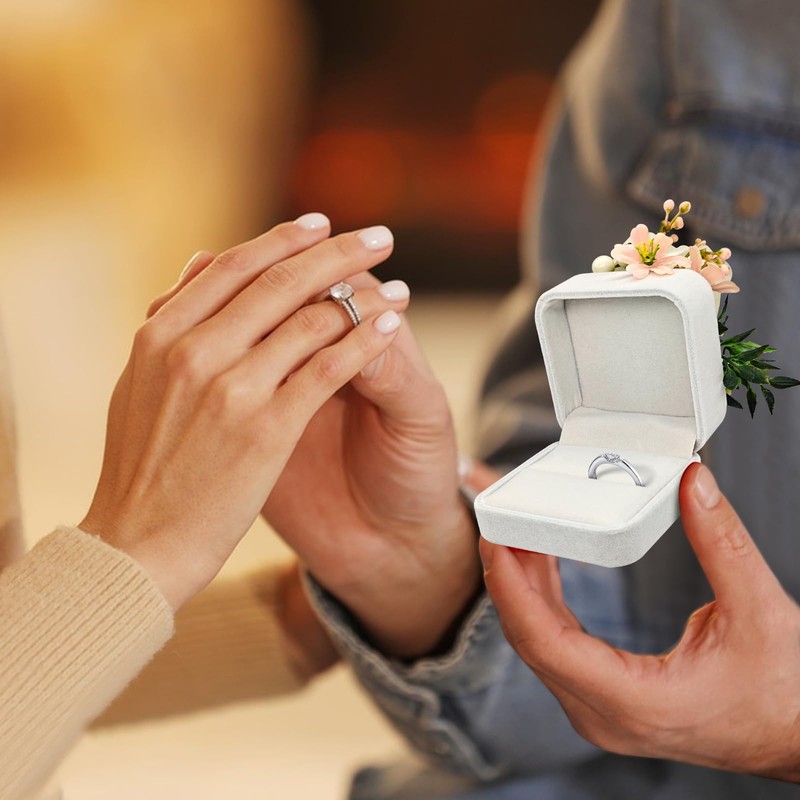 Verichy Ring Box Wedding Day Ring Holder White Square Bridal