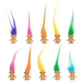 10 muñecas de trol de la suerte de pelo largo, colores de pelo surtidos, cuerpos de 0.78 pulgadas, pelo de 2 pulgadas. Adornos para pasteles, figuras de acción, proyecto escolar, artes y manualidades