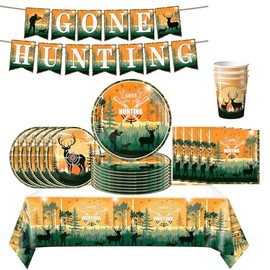 Zempertoopa Hunting Birthday Party Decorations, Hunting Camouflage Party Paper Plates, Birthday Party Decorations, Party Tableware Set, Theme Party Tableware Set (B)