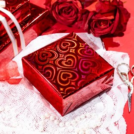 MAYPLUSS Red Wrapping Paper Roll, 17 Inch X 33 Feet Metallic Holographic Heart Gifted Wrapping Paper for Wedding, Anniversary, Party, Christmas