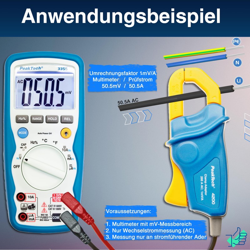 PeakTech 200 Current Clamp Adaptor AC for Digital Multimeter –