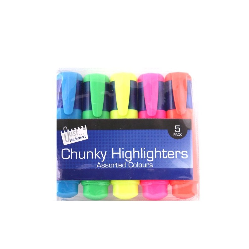 Just stationery Chunky Highlighter (Pack of 5), Blue/Green/Orange/Pink/Yellow, 4070/72