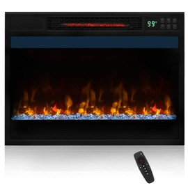 Tangkula 23-Inch Infrared Quartz Electric Fireplace Insert with Remote Control, 1500W Recessed Fireplace Heater with Thermostat, Overheat Protection, 8H Timer, 6 Flame Settings, 5 Flame Brightness