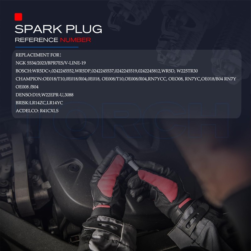 TORCH Spark Plug F7RTC Repalce for 5534/BPR7ES V-line-19, 7992/WR5DC 4038/WR5DP,