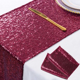 ShinyBeauty Sequin Table Runner Burgundy 12x72-Inch Pack of 2 Party Supplies Wine Wedding Table Runners Maroon (30x180cm) -0226S