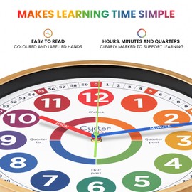 Oyster&Pop Extra Large Learning Clock for Kids - 14 Inch Silent Analog Classroom Clock - Kids Room Decor - Makes Teaching Time Easy
