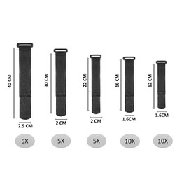 Hazarox Hazarox 35 Stck Nylon Klett Kabelbinder mit Schnallen (5 L?ngen bis 40 cm) Kabelbinder Wiederverschlie?bar, bis 2.5 cm breit aus Schwarzem Klettverschluss Klettband