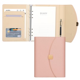 PU Leather A5 Binder Notebook, 6 Ring Budget Binder Journal Planner with Refillable Lined Loose Leaf Paper, 100 Sheets/200 Pages, Pink