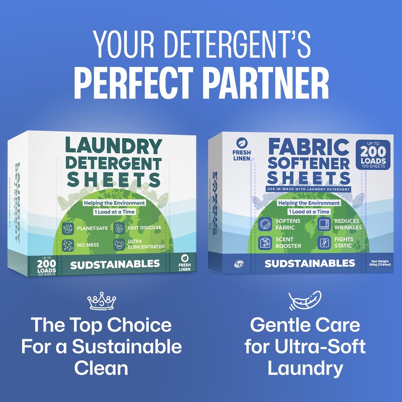 Sudstainables Fabric Softener Sheets for Washer - Fresh Scents, Natural