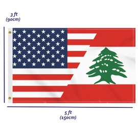 3×5 FT USA Lebanon Flag, Large 150D America Lebanese Outdoor Banner,Double Side Printing American Decor For Patio Garden With Brass Gromment