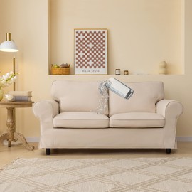 JADE POKE Beige Ektorp Loveseat Cover Custom Made Compatible for IKEA Ektorp 2-Seat Sofa Cover, Linen Style Waterproof Ektorp Loveseat Cover, 5 Pieces