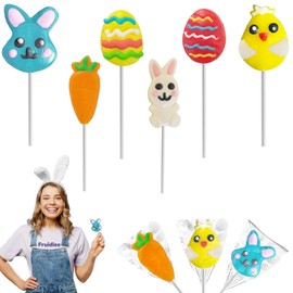 Happy Easter Variety Pack Lollipops Suckers, Colorful Easter Eggs, Yellow Bunny Rabbit, Orange Carrot Designs Fat-Free, Individually Wrapped Easter Pops (72-Pack)