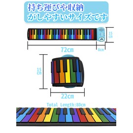 Roll Piano for Kids, Rollable, Easy to Maintain, Rainbow, Compact, Lightweight, Portable Electronic Piano, 49 Keys, Roll-Up, Tabletop, Beginner (Blue, Iridescent)