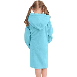 SHUCHENG Girls Soft Warm Plush Robes, Flannel Hooded Bathrobe with Belt Pockets for Kids, Sky Blue, 5T = Tag 120