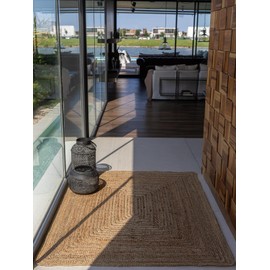 Mihran Alfombra para Recamara de Yute - Lia Corner Natural 70x110cm Alfombra para Sala Tejida a Mano con Patrón Rectangular y Tono Neutro para Decoración Hogar Alfombras