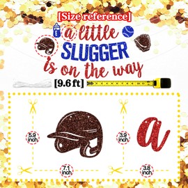 A Little Slugger is on the Way Banner, American Baseball 1st Birthday for Boy, Sport Themed Rookie Birthday/Gender Reveal/Baby Shower Party Decoration Supplies, Blue and Red Glitter