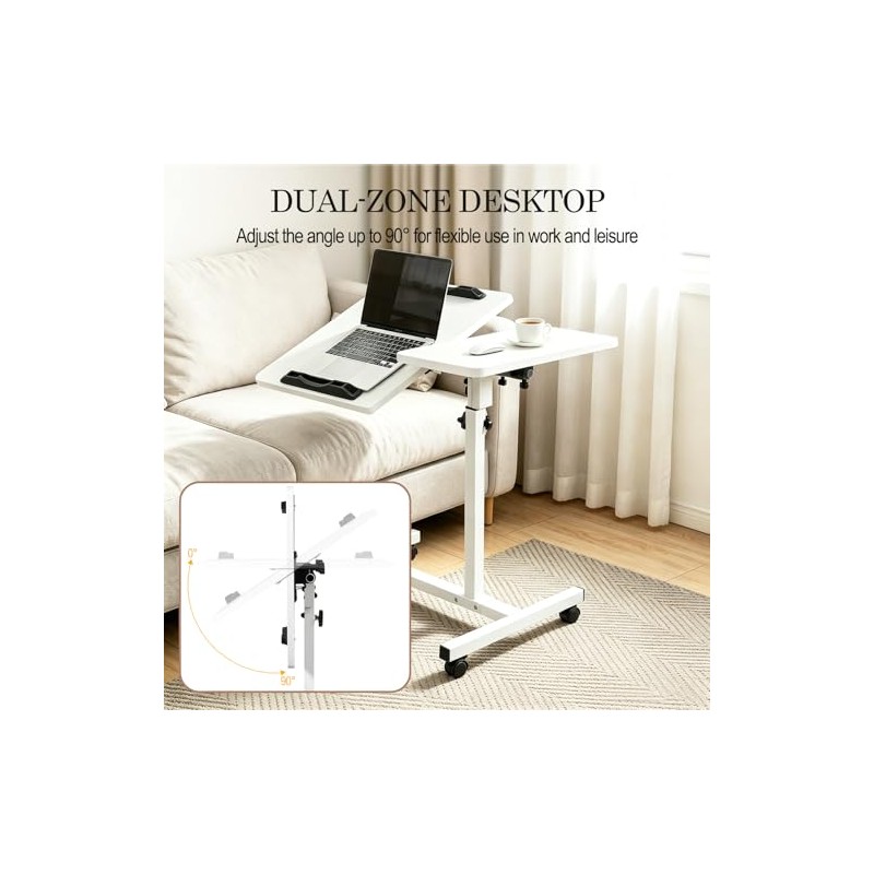 Overbed Table with 4 Wheels - Height Adjustable Hospital Table