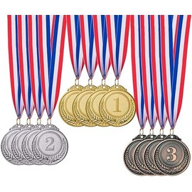 Generic 12 Pieces Gold Silver Bronze Award Medals, Winner Medals for Competitions, Party, Olympic Style, 2 Inches (Metal, Silver)