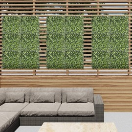 E&K 20" x 20" Artificial Plant Fence Panel Faux Leaves Grass Wall Privacy Screen Panel Decorative for Indoor Outdoor (Ficus, 9 Pcs)