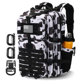 Hannibal Tactical 45L MOLLE Assault Backpack, Tactical Backpack Military Army Camping Rucksack with Bottle Holder, 3-Day Pack Trip w/USA Flag Patch, D-Rings, Cow Color