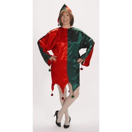 Costume SuperCenter 2 Piece Red and Green Satin Jingle Elf Christmas Dress – One Size Fits Most