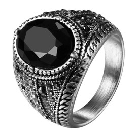 OIDEA Men's Rings Classic Punk Vintage Stainless Steel Ring Cuban Style with Black Stone Retro Gothic Ring with Black Rhinestone Gift for Men Valentine's Day Size 62, Stainless Steel