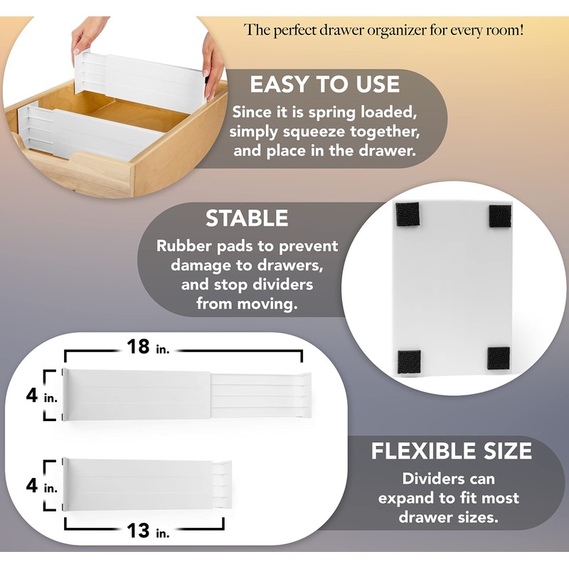 Dial Industries Adjustable Dresser Drawer Clothes Organizer Dividers, Set of