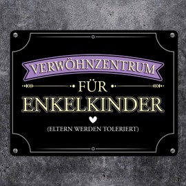 Pampering Centre for Grandchildren Metal Sign in 15 x 20 cm with Funny Saying for Grandparents as a Gift for Grandma and Grandpa Spoiled Grandchildren Family Visiting