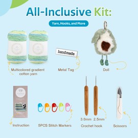 CrochEaze Crochet Kit for Beginners, Crochet Bag Starter Kit with Step-by-Step Video Tutorials, Crochet Tote Bag Set,Including Gradient Color Yarn, Crochet Hook, Plush Doll Charms (Green)