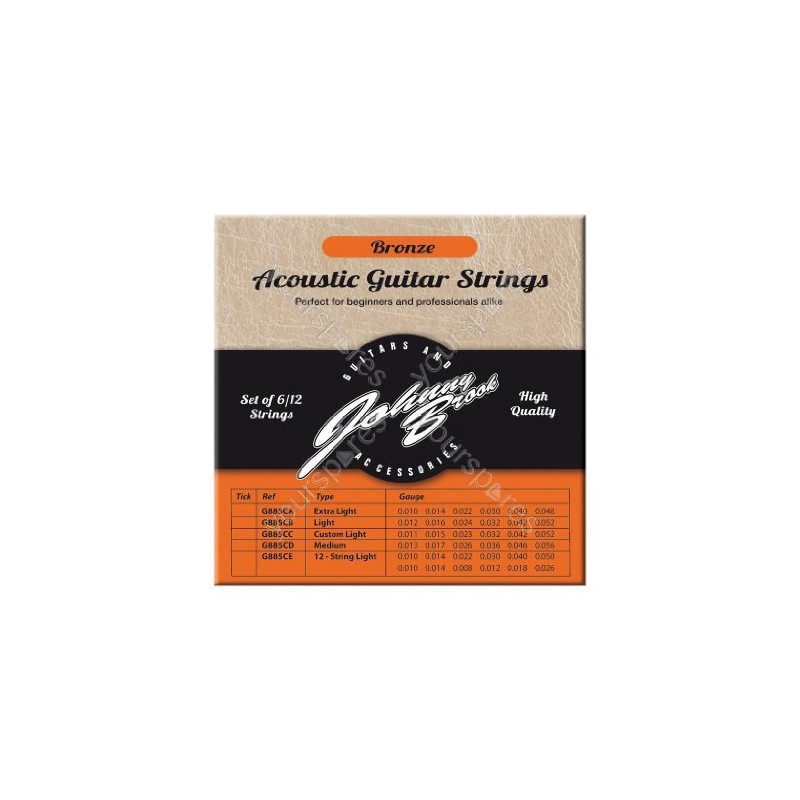 Johnny Brook Set Of 12 Bronze Acoustic Guitar Strings For