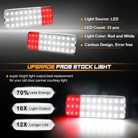 RUXIFEY LED Interior Door Light Door Panel Courtesy Lights Compatible with Ford F150 F250 Bronco 1992-1996, F350 1992-1997, Full LED Car Door Lamp Assembly White & Red - Pack of 2