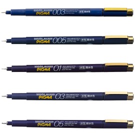 Sakura Crepas ESDK-5C#49 Water Based Pen, Pigma, Set of 5 Types, Black