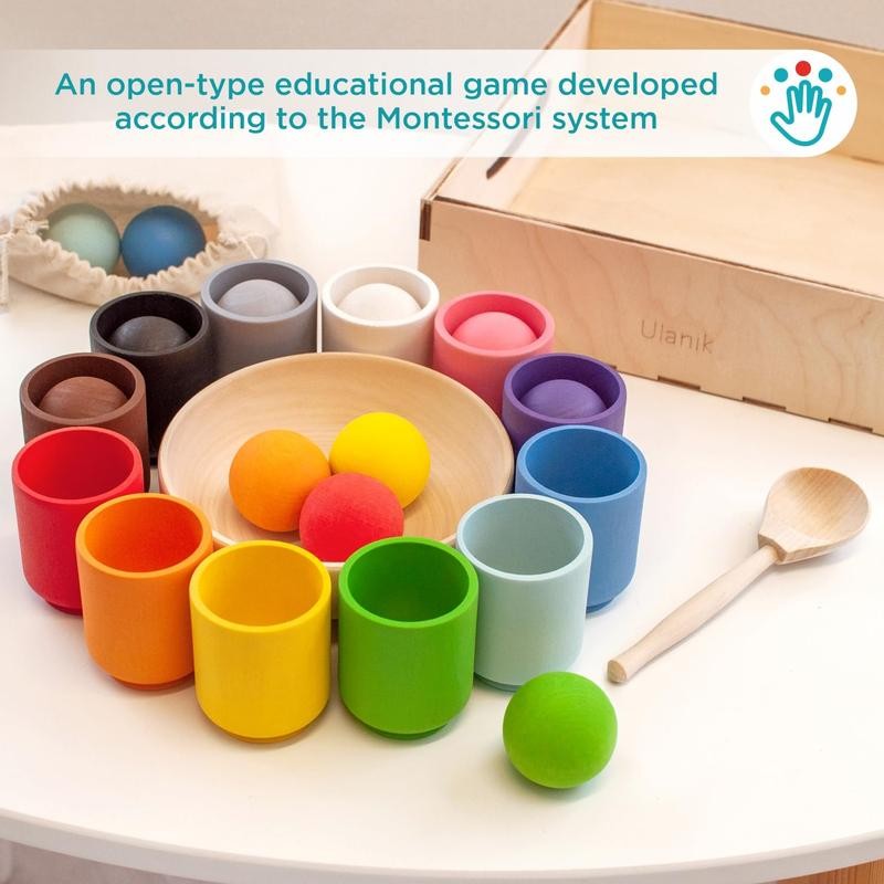 Wooden Color Matching Montessori Toy, Balls in Cups:_Small