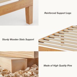 Sweetcrispy Solid Wood Bed Frame, Twin Size Bed Base with Wood Slat Support, Sturdy, Stylish & Noise-Free Design, No Box Spring Needed, Easy Assembly, 12 in Natural Pine