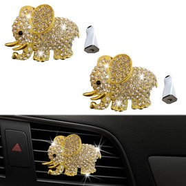 1Pcs Gold Elephant Car Air Vent Clip, Bling Crystal Cute Elephant Car Air Vent Clips, Car Air Conditioning Outlet Clip Decorative, Car Interior Decoration Accessories Universal for Women and Man