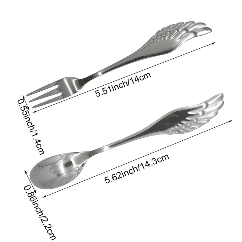 Pinenjoy 2Pcs Angel Wing Spoon Fork Flatware Set 18/10(304) Stainless