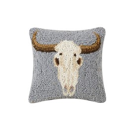 Peking Handicraft 30TG530C08SQ Blown Filled Hook Pillow, 8-inch Square, Wool and Cotton (Cow Skull)