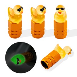 Rislobx 4Pcs Duck Tire Valve Caps, Funny Sunglasses Duck Valve Stem Caps Covers for Wheels, Decorative Cute Tire Valve Caps for Car Accessories (Hexagon Duck Yellow)