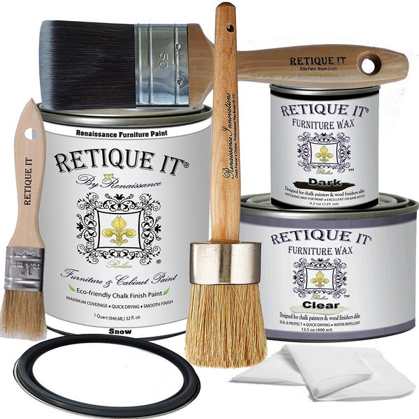 Retique It Chalk Furniture Paint by Renaissance Deluxe Starter Kit, Wax, 01 Snow
