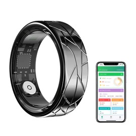 GenXenon Fitness Tracker Smart Ring - Black - Size 7- Step Counter, Heart Rate Blood Oxygen Sleep Tracker Health Ring, 5ATM Waterproof Long Battery Life Smart Rings Compatible withIOS & Android