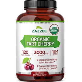 Zazzee USDA Organic Tart Cherry 10:1 Extract, 120 Vegan Capsules, 4 Month Supply, Montmorency Cherry, Daily Wellness Antioxidant Support, Organic Herbal Supplement, All-Natural, Non-GMO, Made in USA