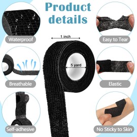 Treela 48 Pack Self Adhesive Wrap Bandage Bulk, Self Adherent Cohesive Bandage Elastic Athletic Tape Breathable Wound Tape for Stretch Athletic Sports Wrist Ankle (Black,1 Inch X 5 Yards)